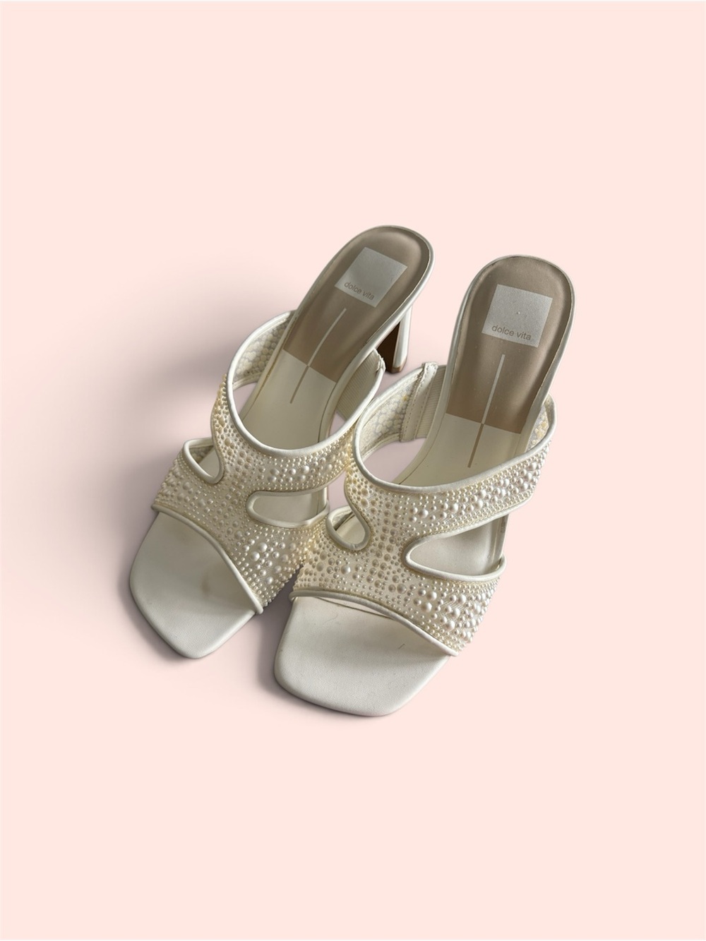 Dolce Vita Cream Pearl-Embellished Open-Toe Mules